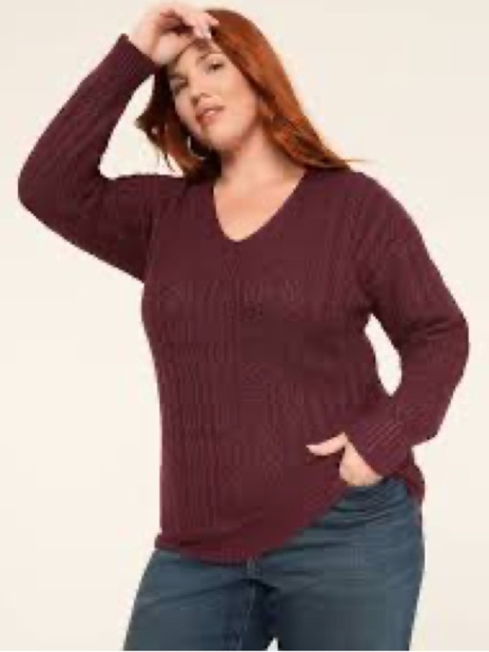 Lane Bryant V-Neck Cable Knit Sweater, Size 18/20